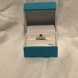 Sterling Silver Size 7 Ring with sapphire and CZ